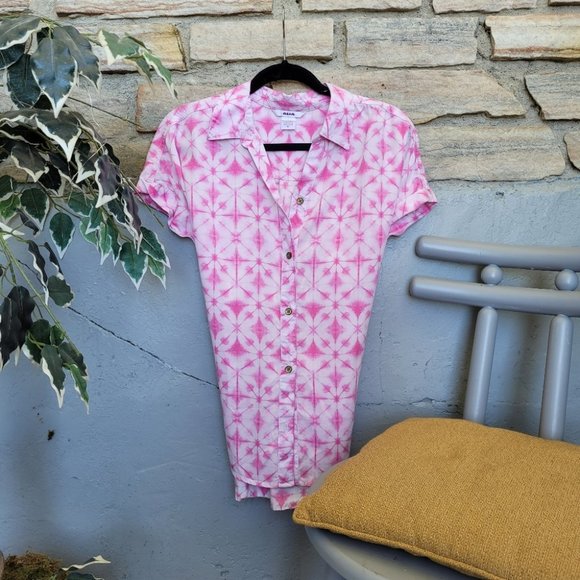 Alia Retro Vibes Tye Dye Pink Button Down Collared Shirt Cuffed Sleeve H… - Picture 1 of 7